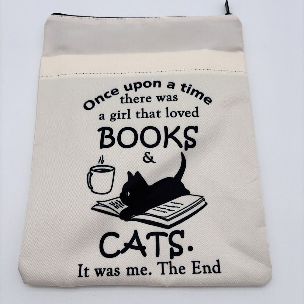 Book Sleeve Books & Cats Black Cat Coffee Quote Zipper Pouch Paperback Protector